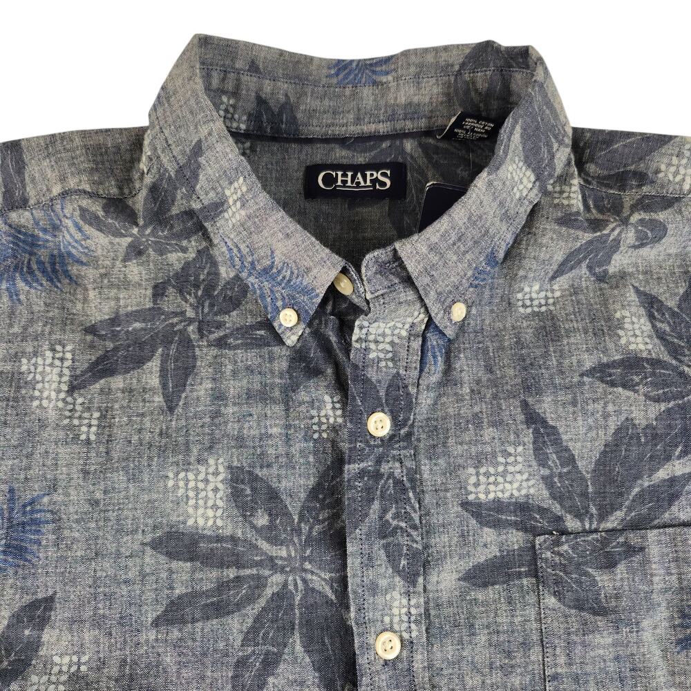 Chaps Shirt Mens XXL 2XL Blue Button Up Down Denim Tropical Floral Collared NWT - Picture 4 of 14
